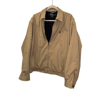polo by Ralph Lauren classic khaki blue plaid lining zip up windbreaker jacket L